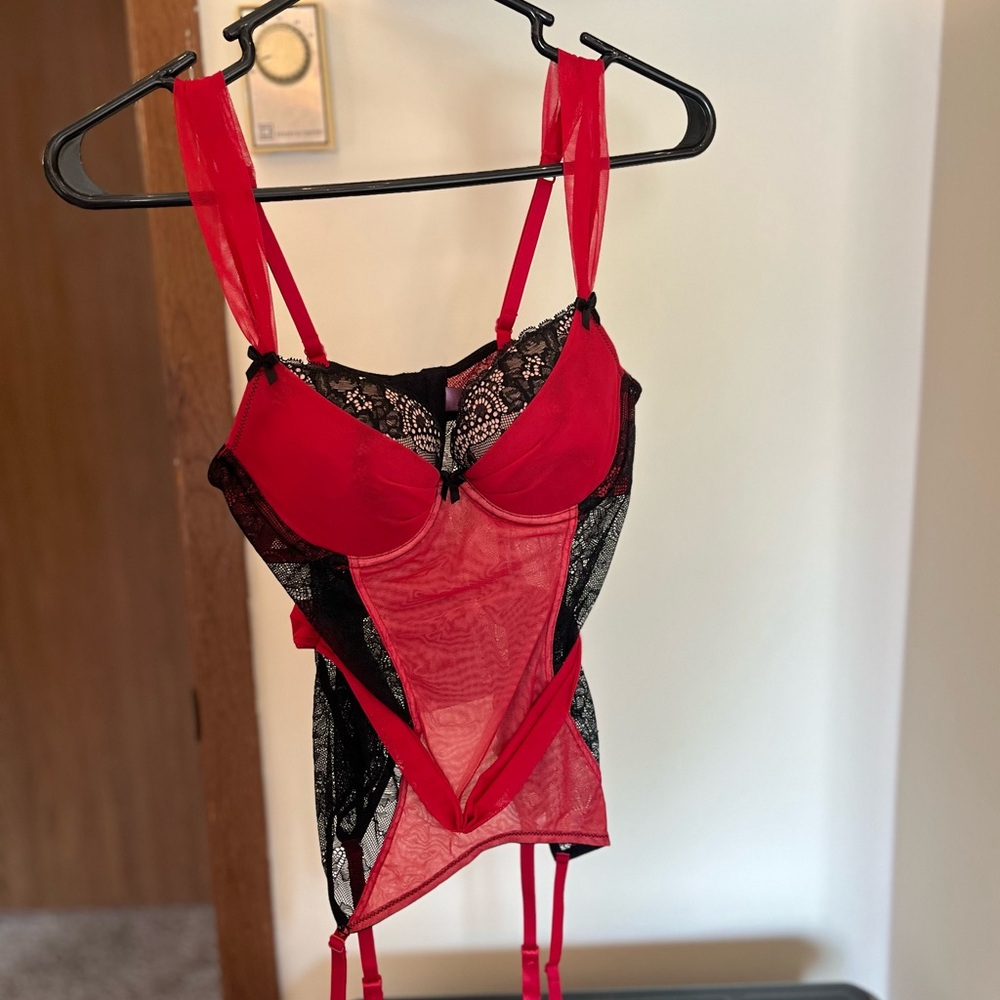 Sexy Red and Black Lingerie Corset Adore Me